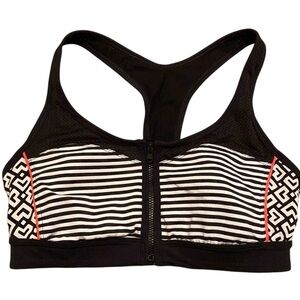 Lucy Zip Front Sports Bra Medium Black White